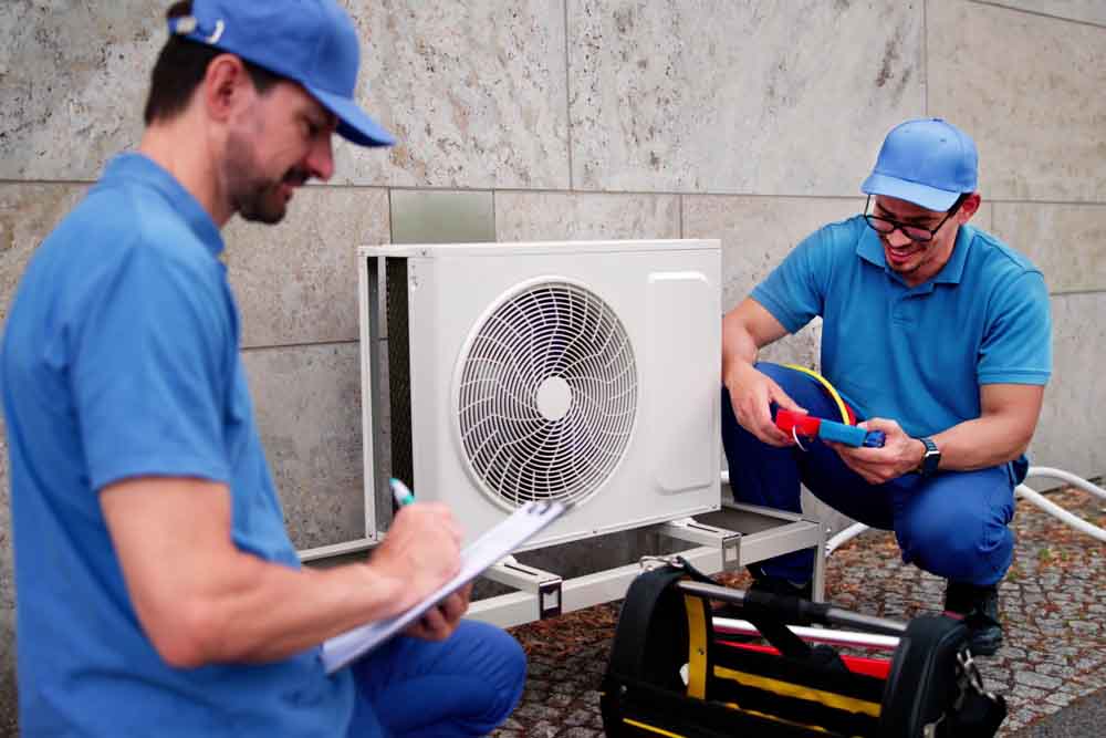 technician tinkering with an HVAC unit