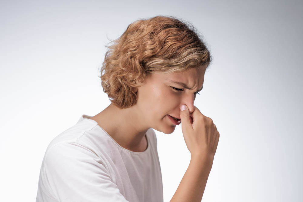 person covering/pinching their nose person covering/pinching their nose
